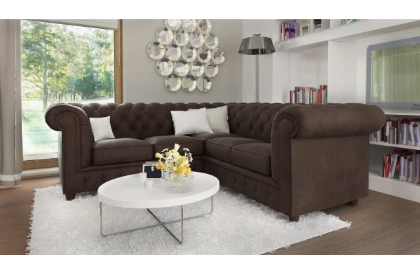 Narożnik pięcioosobowy z funkcją spania pikowany Chesterfield SOLARIS 2+E+2 - bok