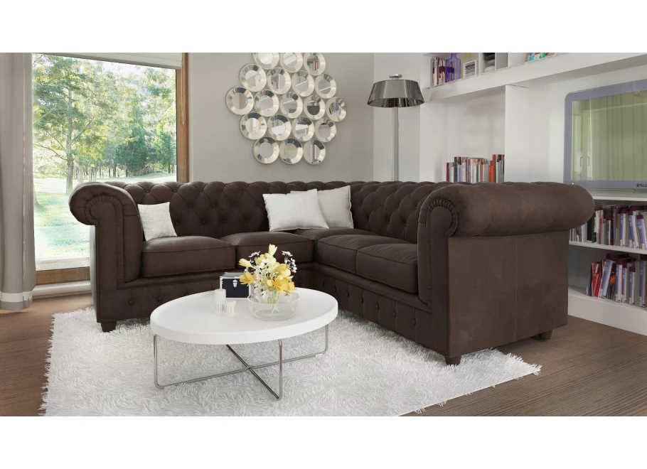 Narożnik pięcioosobowy z funkcją spania pikowany Chesterfield SOLARIS 2+E+2