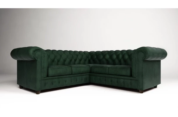 Narożnik pięcioosobowy z funkcją spania pikowany Chesterfield SOLARIS 2+E+2 - luksusowe