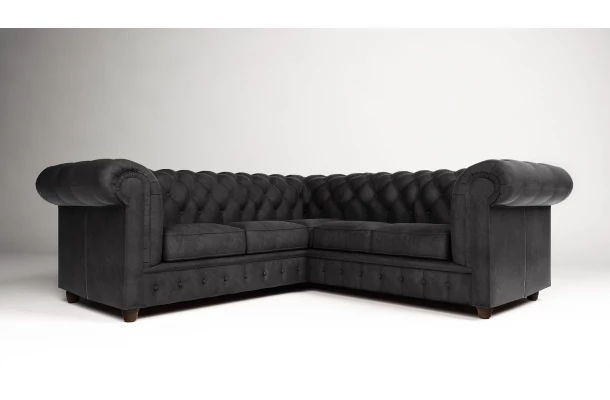 Narożnik pięcioosobowy z funkcją spania pikowany Chesterfield SOLARIS 2+E+2 - przestronne