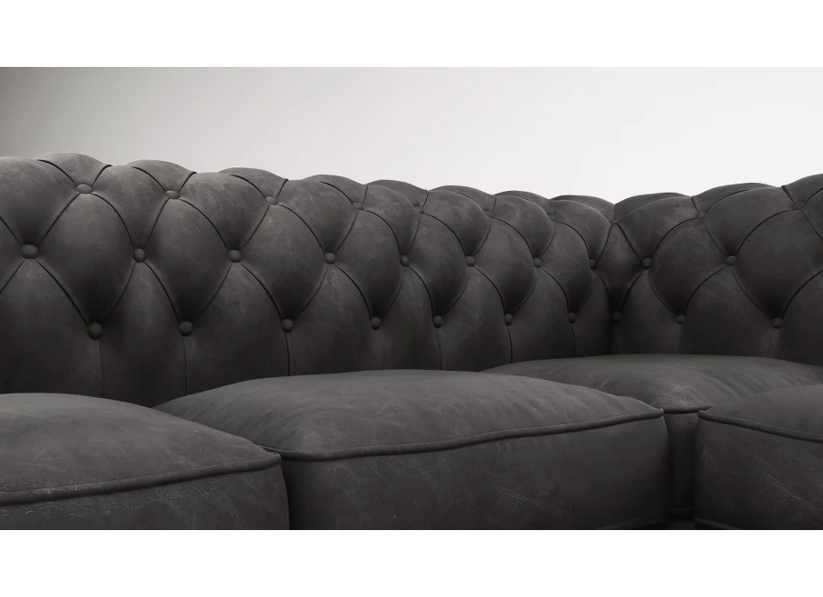 Narożnik pięcioosobowy z funkcją spania pikowany Chesterfield SOLARIS 2+E+2