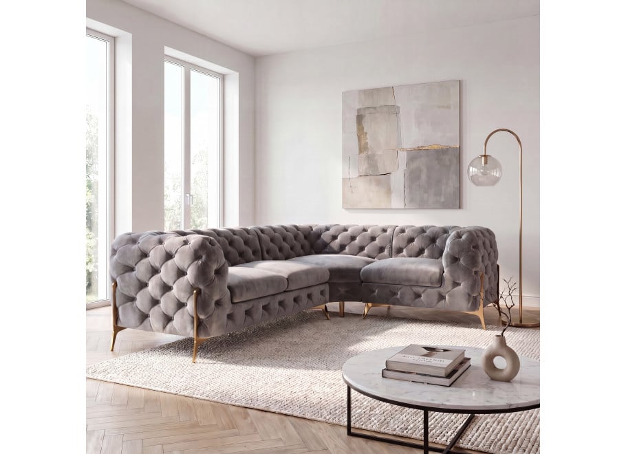 Narożnik czteroosobowy pikowany glamour Chesterfield TEO HIGH 2+E+1 - Riviera 91