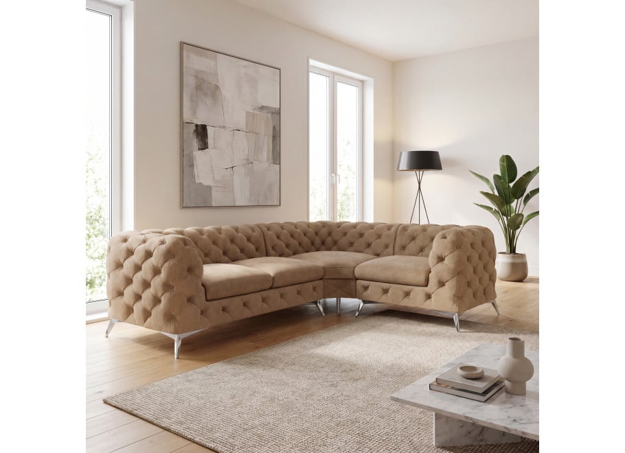 Narożnik czteroosobowy luksusowy pikowany Chesterfield TEO 2+E+1 - Riviera 24