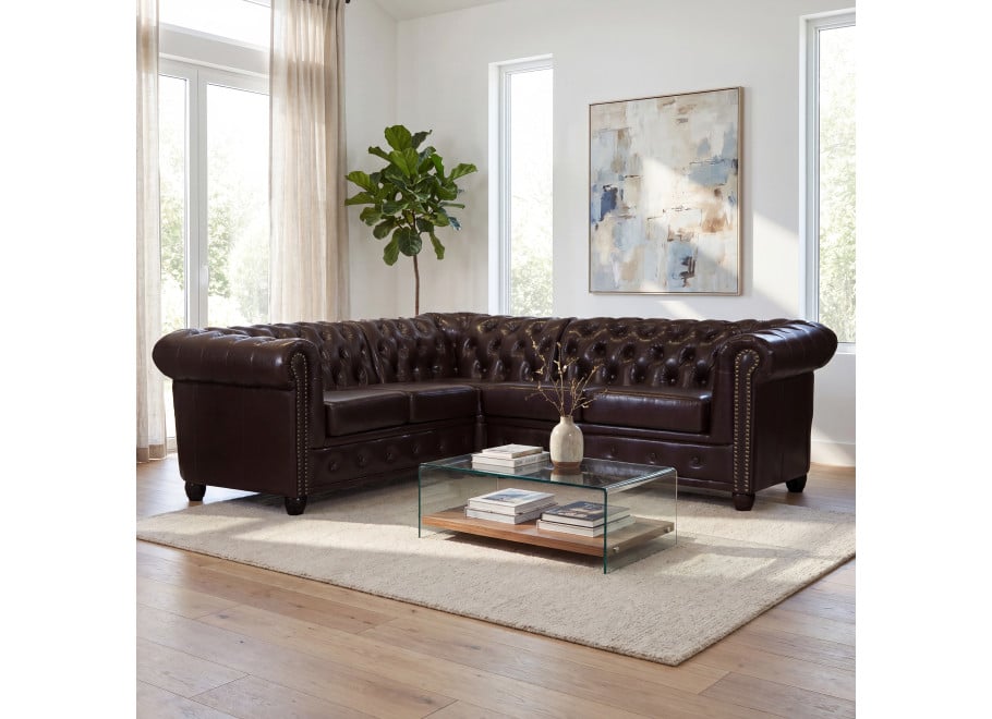 Narożnik pięciosobowy z funkcją spania pikowany glamour Chesterfield FELIX 2+E+2 - MG14