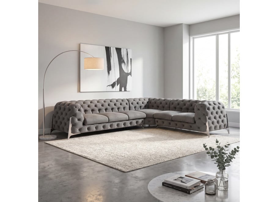 Narożnik sześcioosobowy pikowany Chesterfield KALIFORNIA 3+E+2 - Riviera 91
