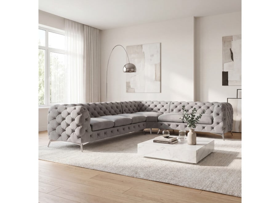Narożnik sześcioosobowy luksusowy pikowany Chesterfield TEO 3+E+2 - Riviera 91