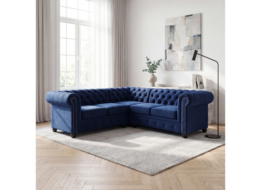 Narożnik pięcioosobowy pikowany Chesterfield FELIX 2+E+2 - Riviera 81