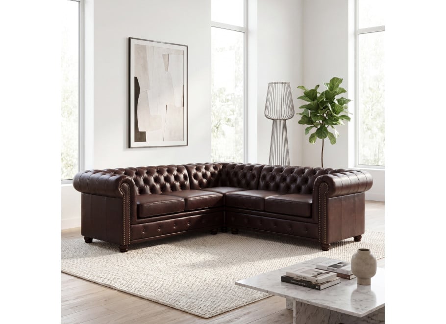 Narożnik pięcioosobowy pikowany Chesterfield FELIX 2+E+2 - MG14