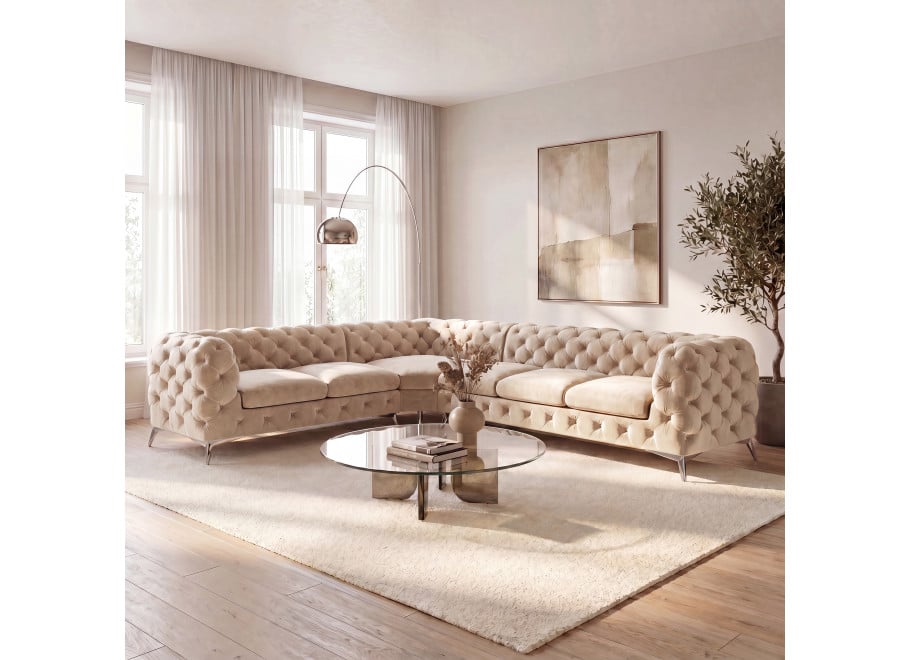 Narożnik sześcioosobowy pikowany glamour Chesterfield TEO 2+E+3 - Magic Velvet 2250