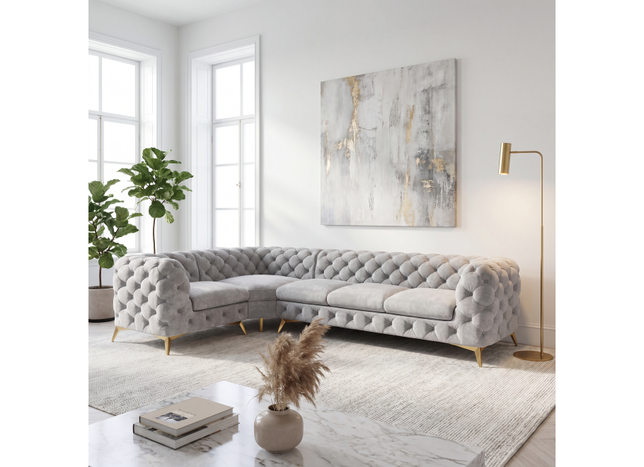 Narożnik pięcioosobowy luksusowy pikowany Chesterfield TEO 1+E+3 - Riviera 82
