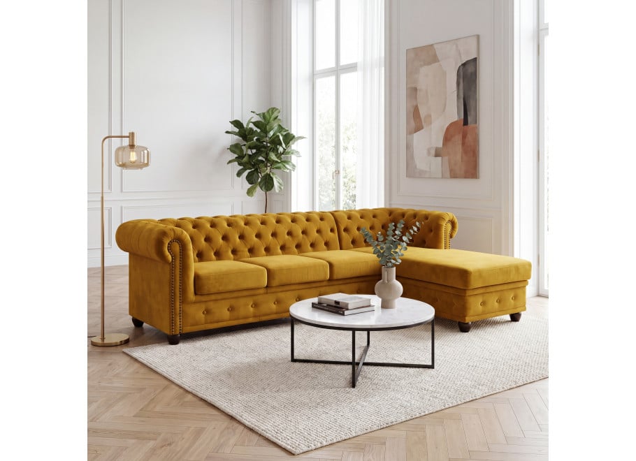 Narożnik pięcioosobowy z funkcją spania pikowany Chesterfield FELIX 3+OT - Riviera 41