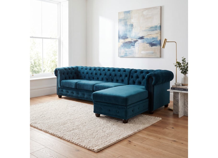 Narożnik pięcioosobowy z funkcją spania pikowany Chesterfield FELIX 3+OT - Riviera 76