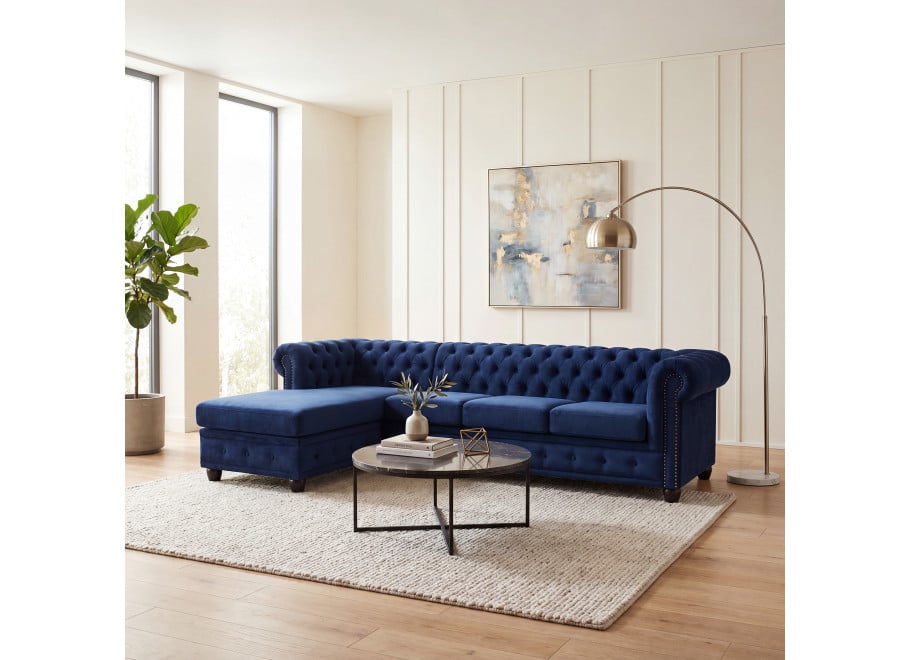 Narożnik pięcioosobowy z funkcją spania pikowany Chesterfield FELIX 3+OT - Riviera 81