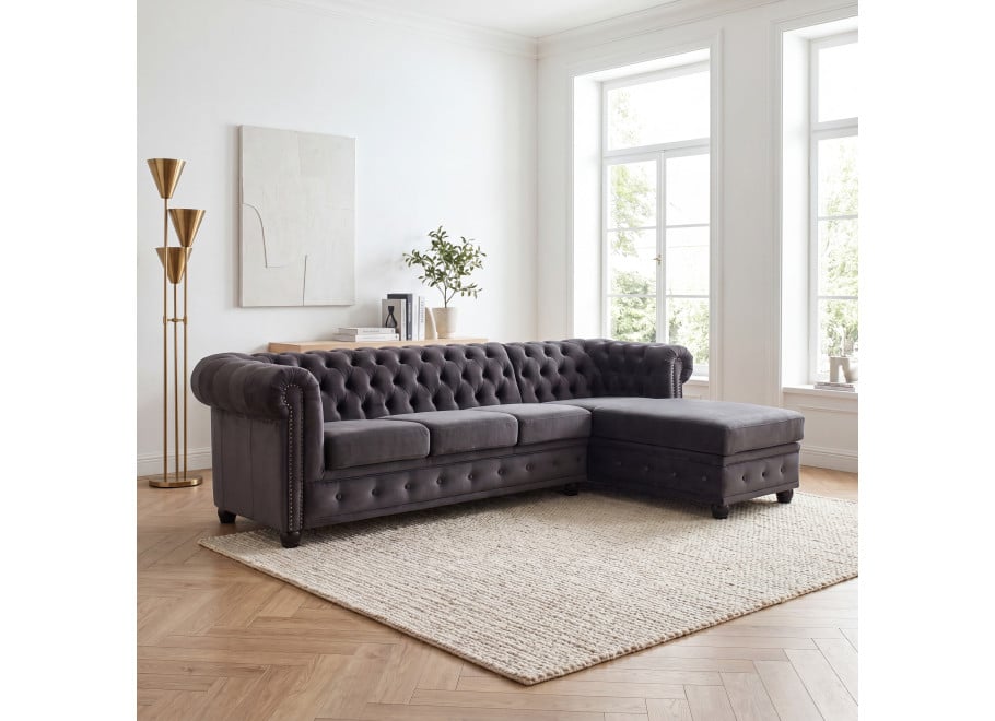 Narożnik pięcioosobowy z funkcją spania pikowany Chesterfield FELIX 3+OT - Riviera 95
