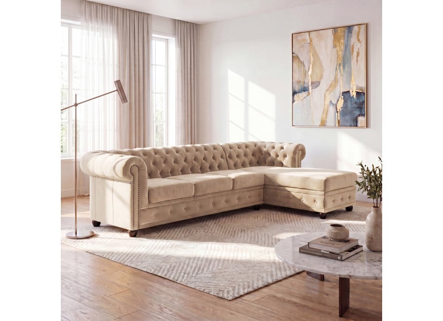 Narożnik pięcioosobowy pikowany Chesterfield FELIX 3+OT - Magic Velvet 2280
