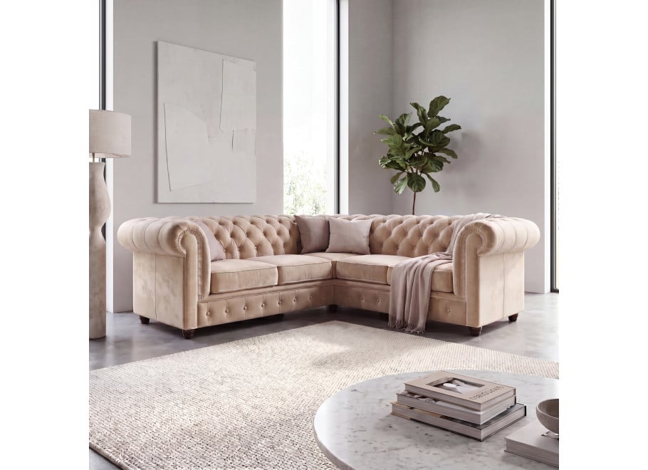 Narożnik pięcioosobowy z funkcją spania pikowany Chesterfield SOLARIS 2+E+2 - Magic Velvet  2280