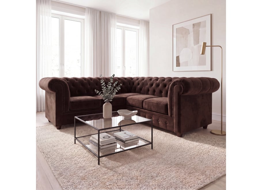 Narożnik pięcioosobowy z funkcją spania pikowany Chesterfield SOLARIS 2+E+2 - Riviera 28