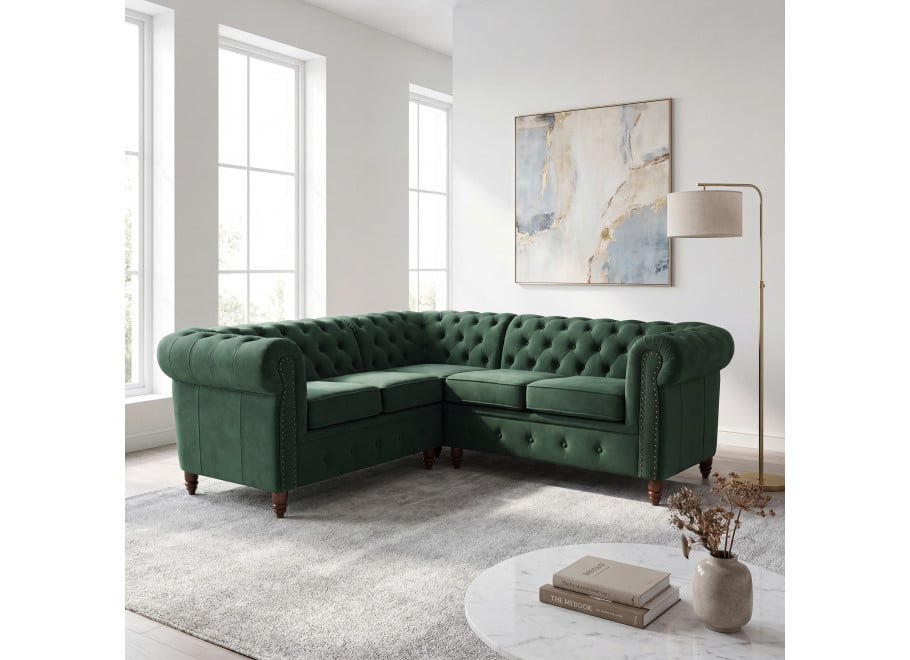 Narożnik pięcioosobowy z funkcją spania pikowany Chesterfield VINCENT - Riviera 38