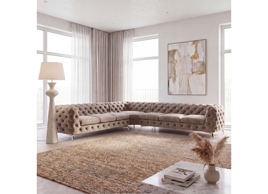 Narożnik siedmioosobowy pikowany glamour Chesterfield TEO 3+E+3 - French Velvet 676