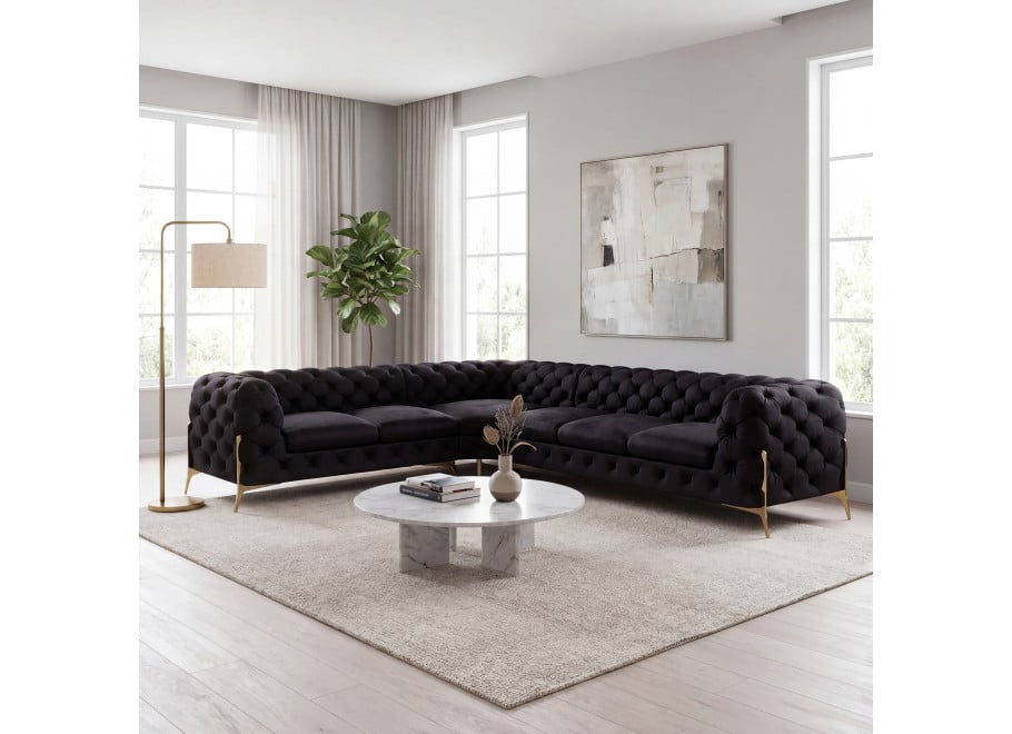 Narożnik sześcioosobowy pikowany glamour Chesterfield TEO HIGH 2+E+3 - Riviera 100