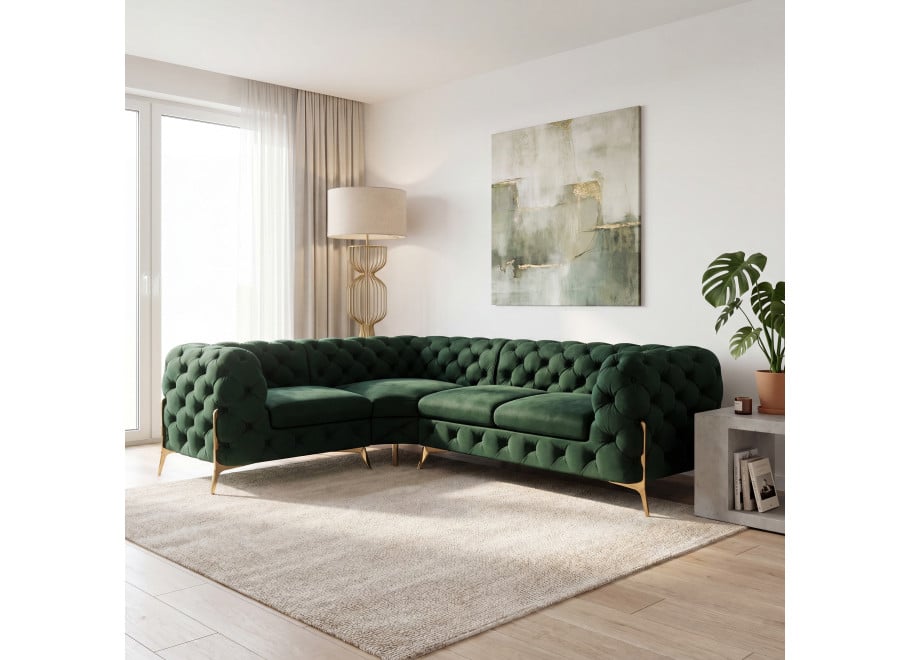 Narożnik czteroosobowy luksusowy pikowany Chesterfield TEO HIGH 1+E+2 17