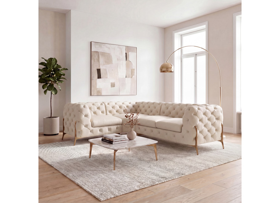 Narożnik czteroosobowy luksusowy pikowany Chesterfield TEO HIGH 1+E+2 18
