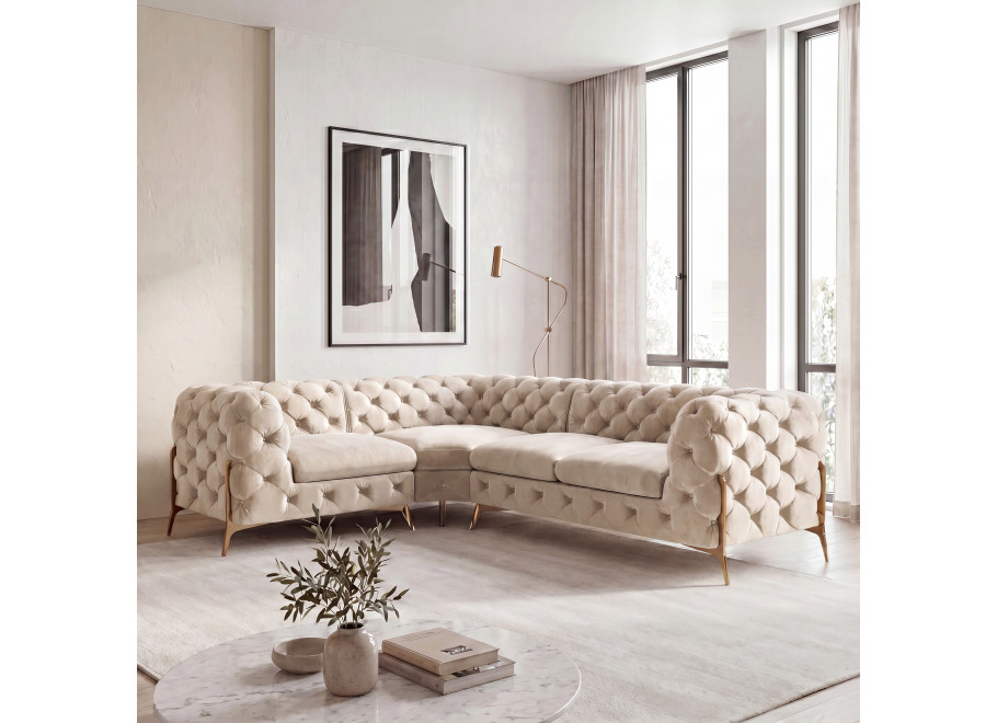 Narożnik czteroosobowy luksusowy pikowany Chesterfield TEO HIGH 1+E+2 - Magic Velvet 2256