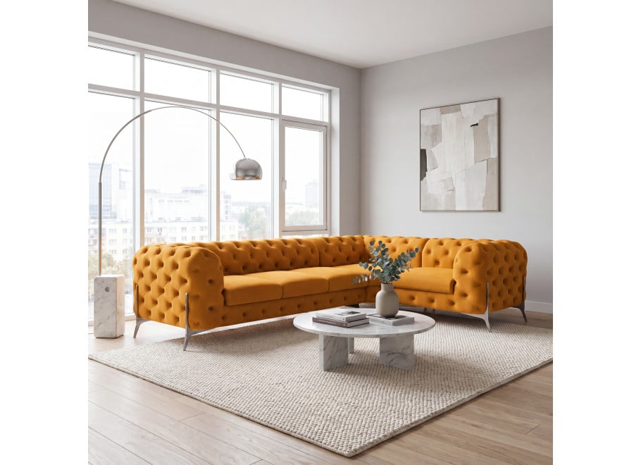 Narożnik pięcioosobowy luksusowy pikowany Chesterfield TEO HIGH 3+E+1 - Enjoy 12