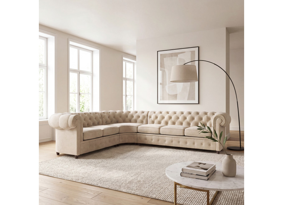 Narożnik sześcioosobowy z funkcją spania pikowany Chesterfield SOLARIS 3+E+2 - Riviera 21