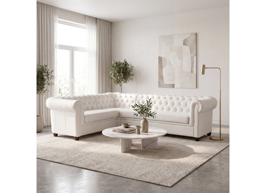 Narożnik sześcioosobowy pikowany Chesterfield SYDNEY 2+E+3 - Solid 03