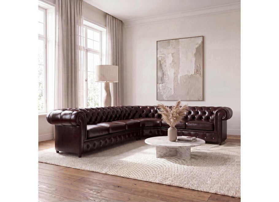 Narożnik sześcioosobowy pikowany Chesterfield SOLARIS 3+E+2 - Mg 14