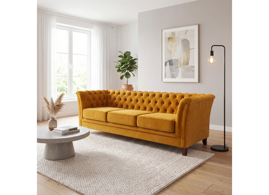Sofa trzyosobowa z funkcją spania pikowana Chesterfield HASSO 5