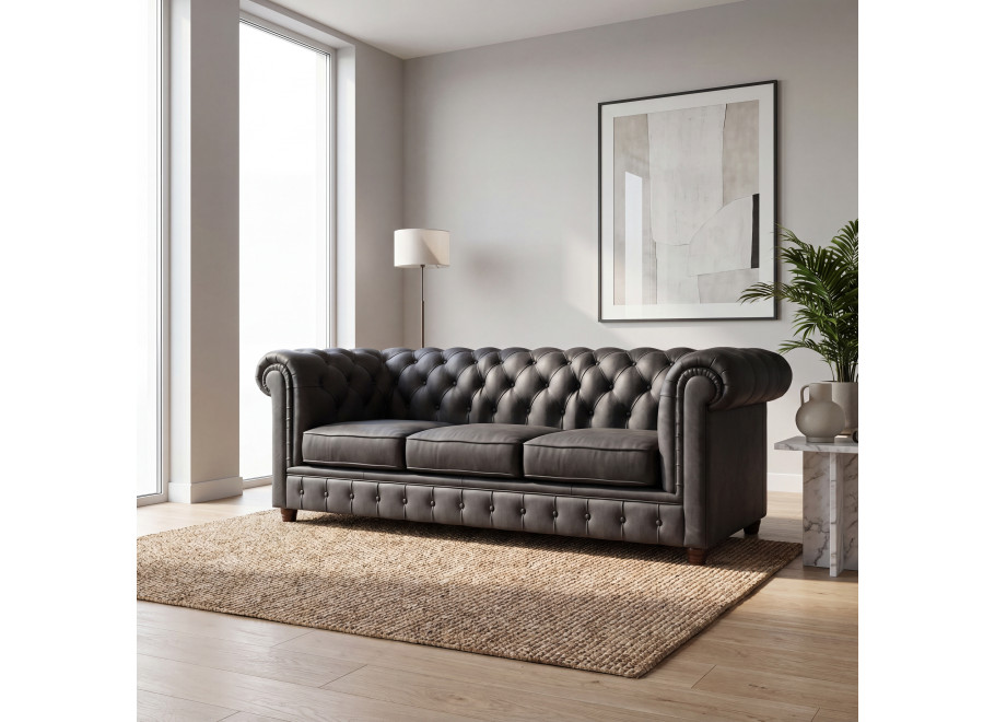 Sofa trzyosobowa z funkcja spania pikowana Chesterfield SOLARIS 3 - Riviera 95