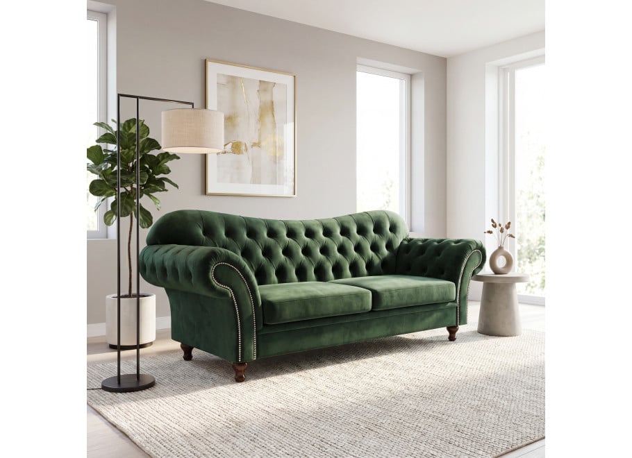 Sofa trzyosobowa z funkcją spania pikowana Chesterfield PARIS