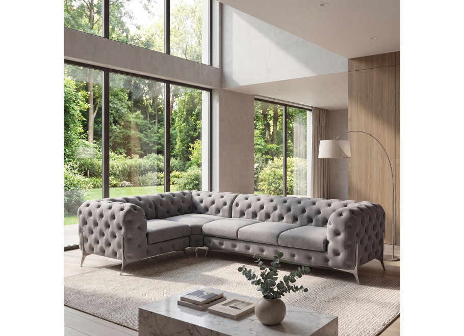 Narożnik pięcioosobowy luksusowy pikowany Chesterfield TEO HIGH 1+E+3 - Enjoy 21