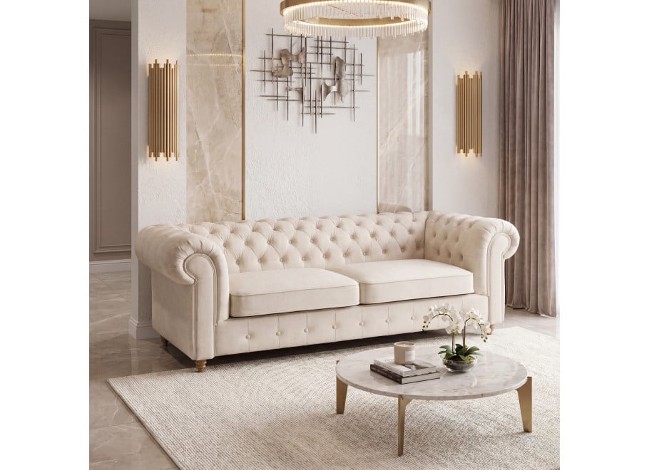 Sofa 2,5 osobowa pikowana Chesterfield z funkcją spania Fins - Vogue 01