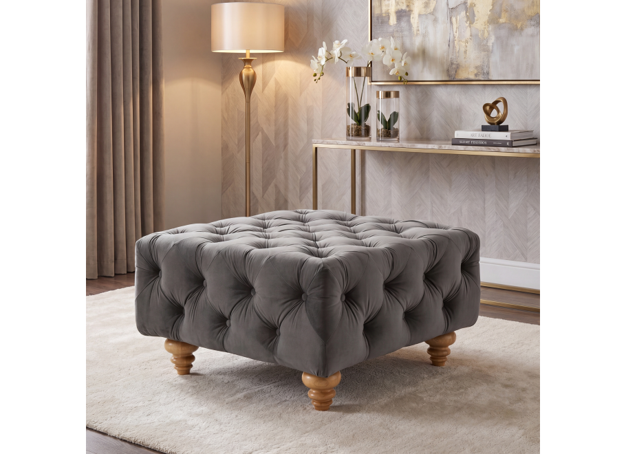Puf pikowany TEO WOOD Chesterfield 80x80 - Riviera 95