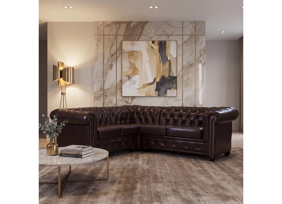 Narożnik pięcioosobowy pikowany Chesterfield FELIX 2+E+2 - MG14