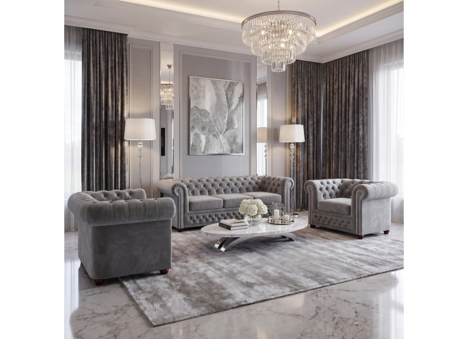 Zestaw mebli pikowanych Chesterfield 3+2+1FELIX - Riviera 91