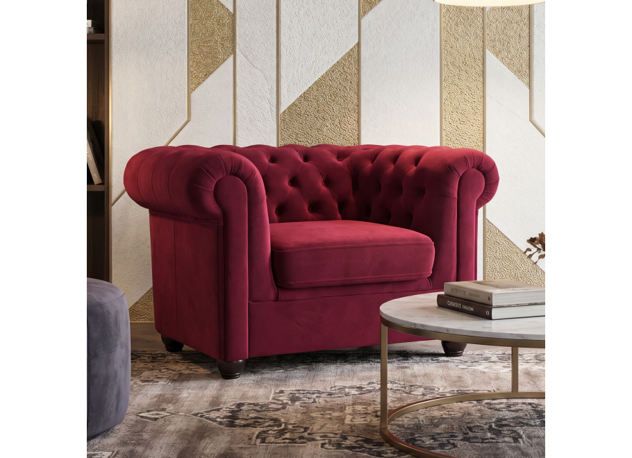 Fotel Sydney pikowany chesterfield Wiśniowy tk. Venus Velvet 2919 welur
