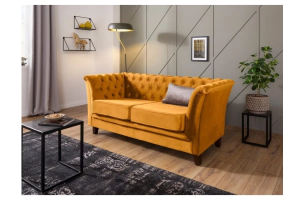 Sofa dwuosobowa z funkcją spania pikowana Chesterfield HASSO - wypoczynkowe