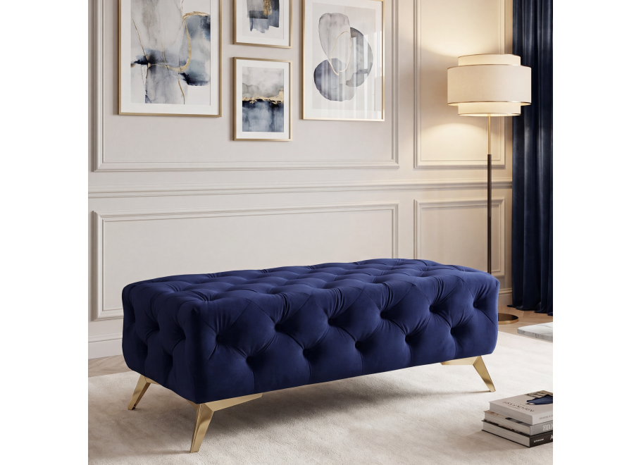 Elegancki granatowy Puf pikowany 120x60 podnóżek TEO tk. French Velvet 671