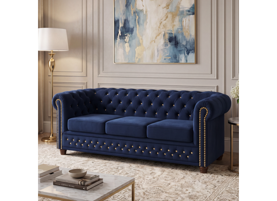 Sofa trzyosobowa pikowana Chesterfield FELIX BLINK 3 - tk. Riviera 81