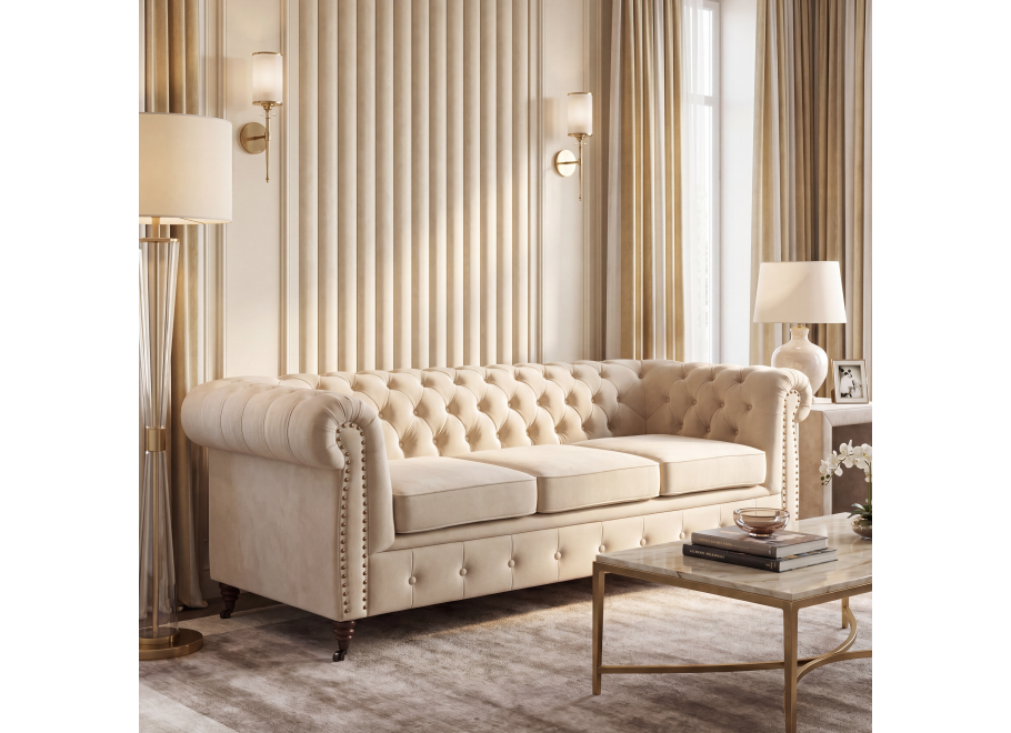 Sofa trzyosobowa Chesterfield VINCENT z funkcją spania  - French Velvet 678