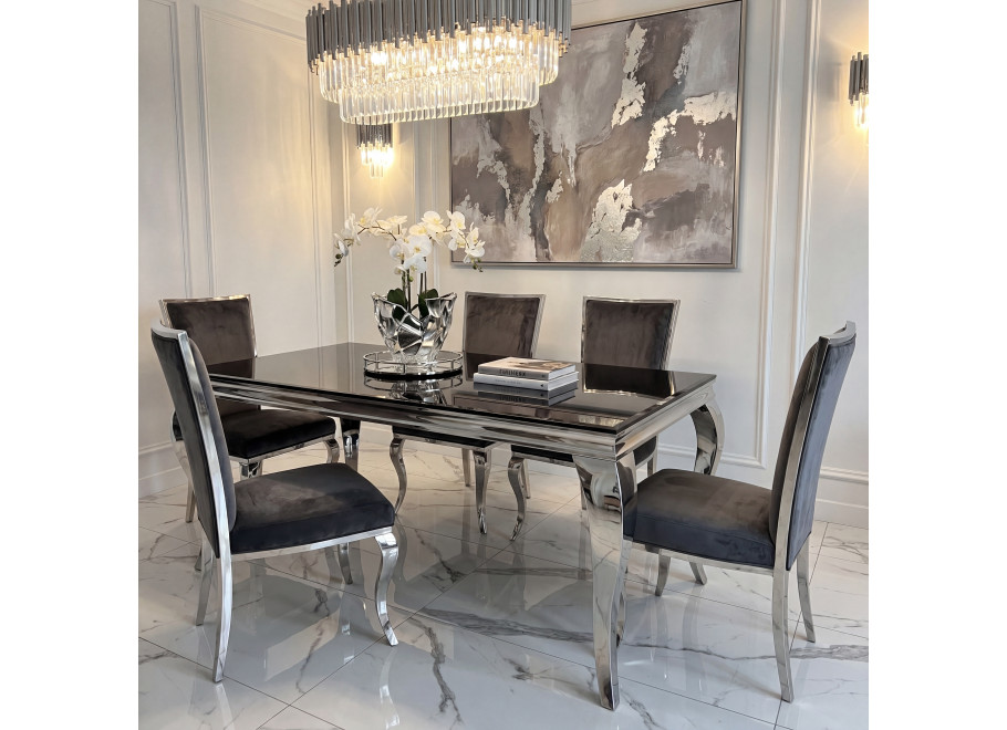 Stół elegance glamour srebrny z czarnym szkłem 160x90