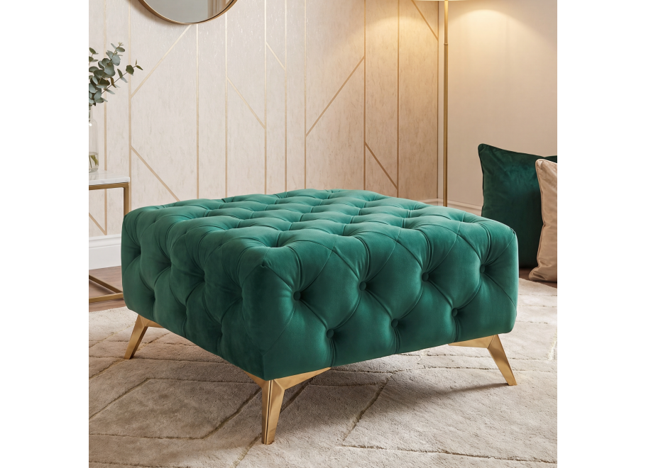 Puf pikowany Chesterfield jasna butelkowa zieleń 80x80 TEO