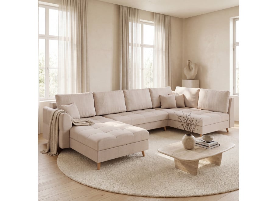 Narożnik sześcioosobowy z przeszyciem nowoczesny Laril U - Cashmere 01