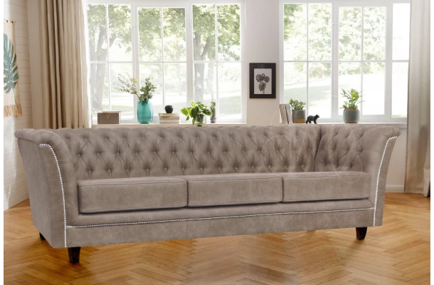 Sofa trzyosobowa pikowana Chesterfield HASSO - spanie