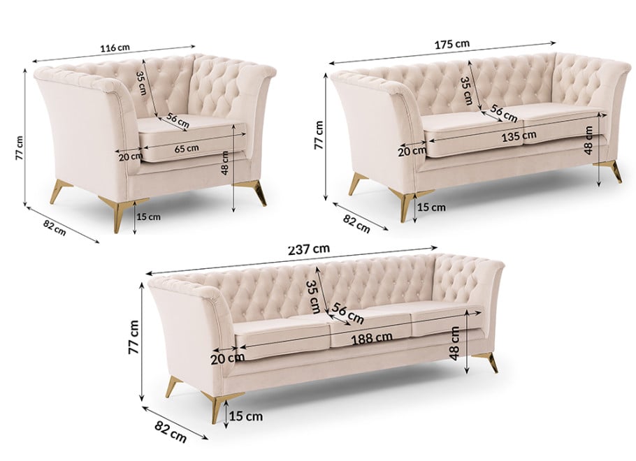 Zestaw mebli pikowanych Chesterfield 3+2+1 Hasso Bis 19