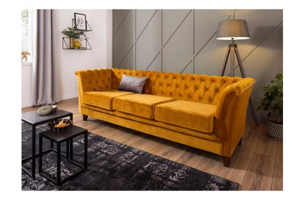 Sofa trzyosobowa z funkcją spania pikowana Chesterfield HASSO - sofy